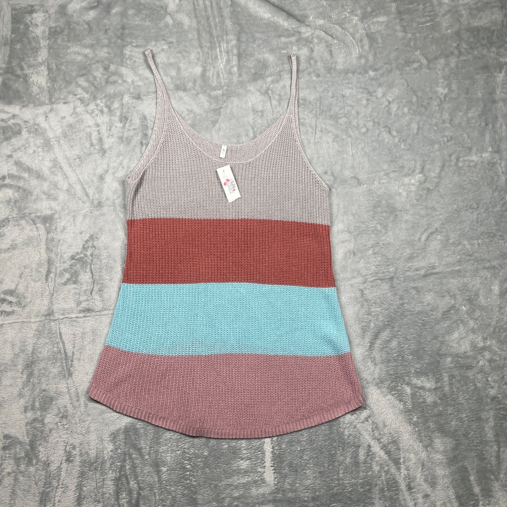 Laura Grace Striped Crochet Knit Tank‎ Top Womens Multi Color Spaghetti Strap S